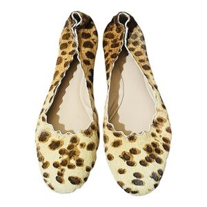 Chloe Lauren Calf Hair Leopard Print Women's Ballet Scallop Flats 37.5/7.5